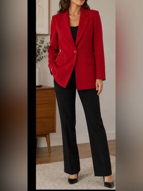 Dumas Red Wool Blazer Women’s Size S Made in USA Single Button Jacket